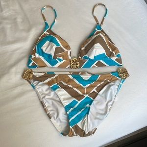 Trina Turk Turquoise Teal Gold Bikini Swim Set